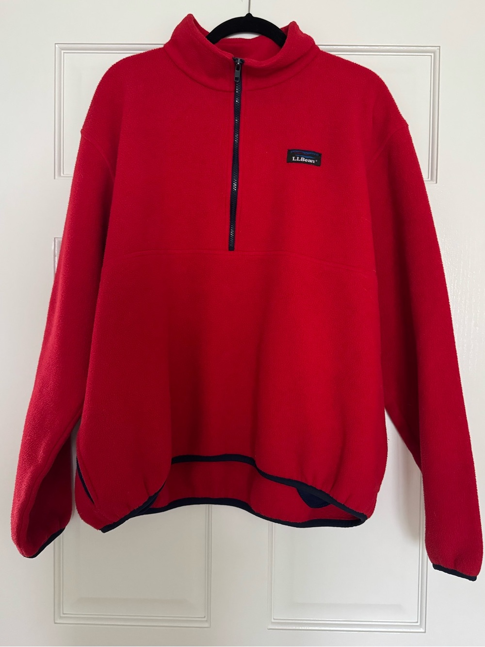 L.L. Bean Men's Red Half-Zip Fleece Pullover with Navy Trim XLarge